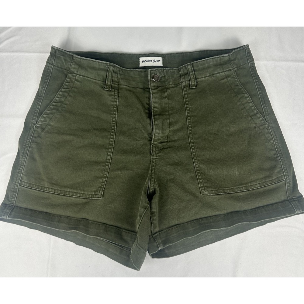 Studio Blue Olive Green Utility Cargo Shorts Womens Size 32 Cotton Blend